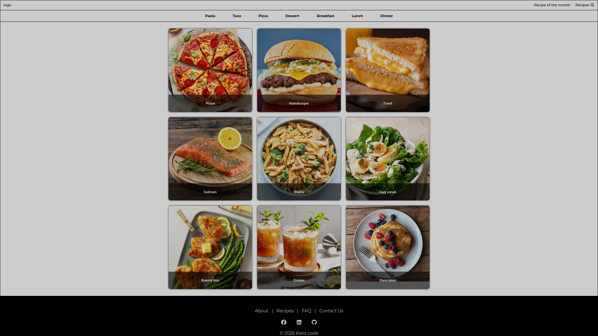 Food blog website layout project